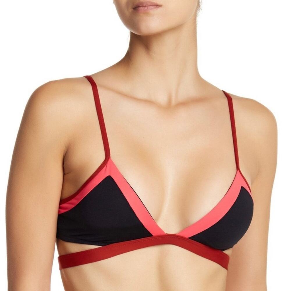L*SPACE Bikini Top Size Extra Small Platinum Color block Cutout Beach Swim NWT